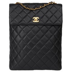 1994 Chanel Black Quilted Caviar Leather Vintage Classic Shoulder Bag