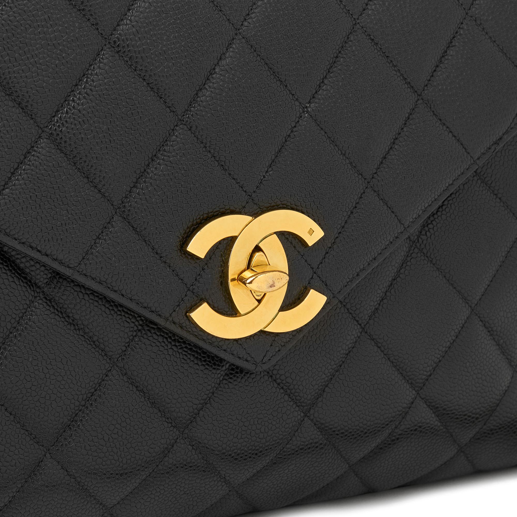 1994 Chanel Black Quilted Caviar Leather Vintage Maxi Jumbo XL Camera Bag 2