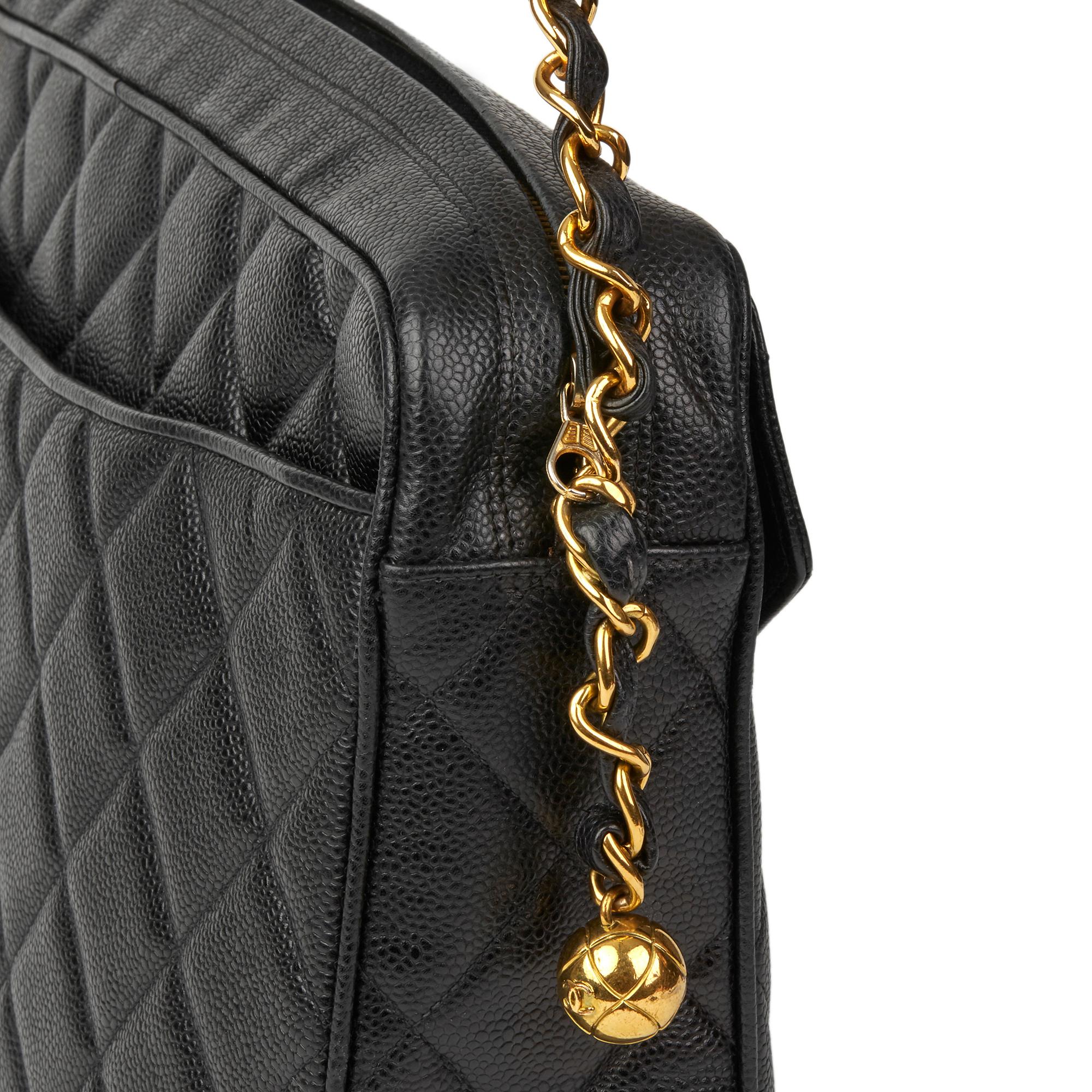 1994 Chanel Black Quilted Caviar Leather Vintage Maxi Jumbo XL Camera Bag 3
