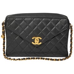 1994 Chanel Black Quilted Caviar Leather Vintage Maxi Jumbo XL Camera Bag