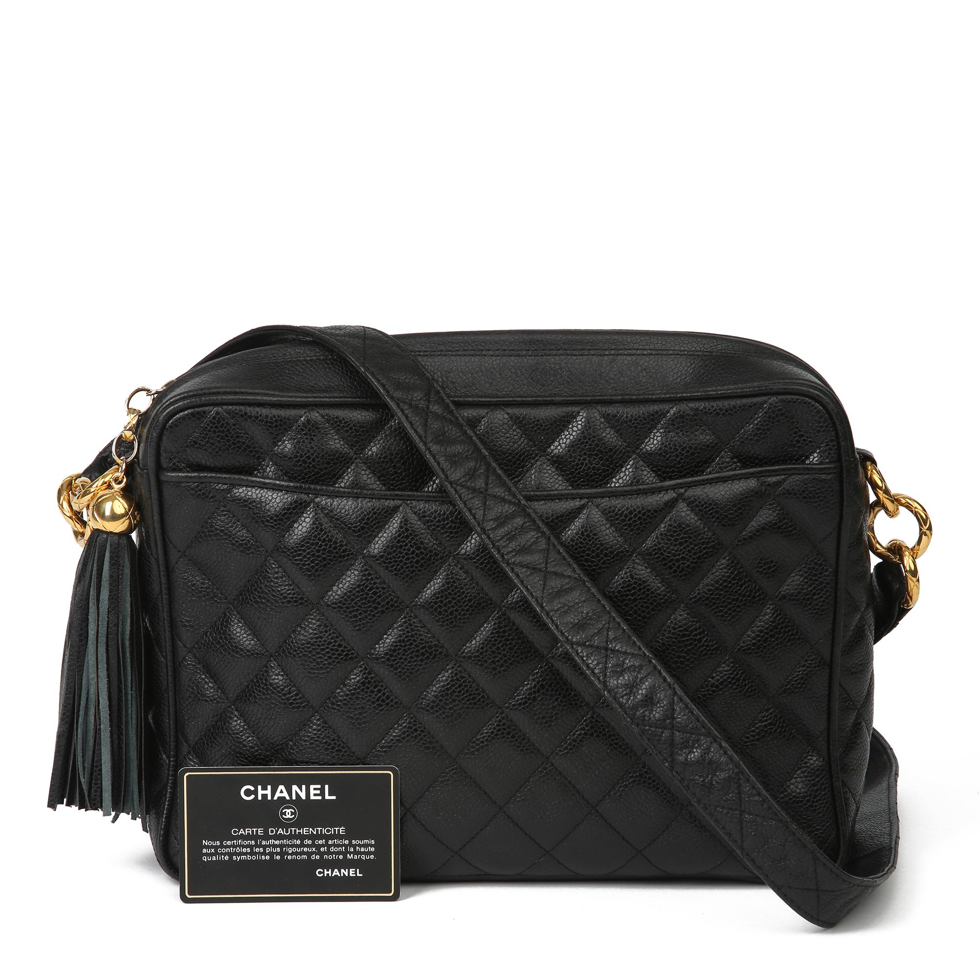 1994 Chanel Black Quilted Caviar Leather Vintage Timeless Camera Bag  8