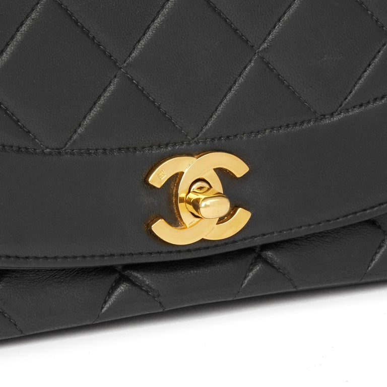 1994 Chanel Black Quilted Lambskin Leather Medium Diana Classic Single ...