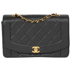 1994 Chanel Black Quilted Lambskin Leather Medium Diana Classic Single Flap Bag 