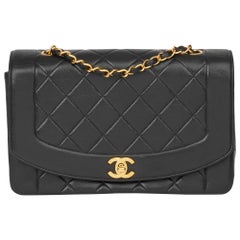 1994 Chanel Black Quilted Lambskin Leather Medium Diana Classic Single Flap Bag