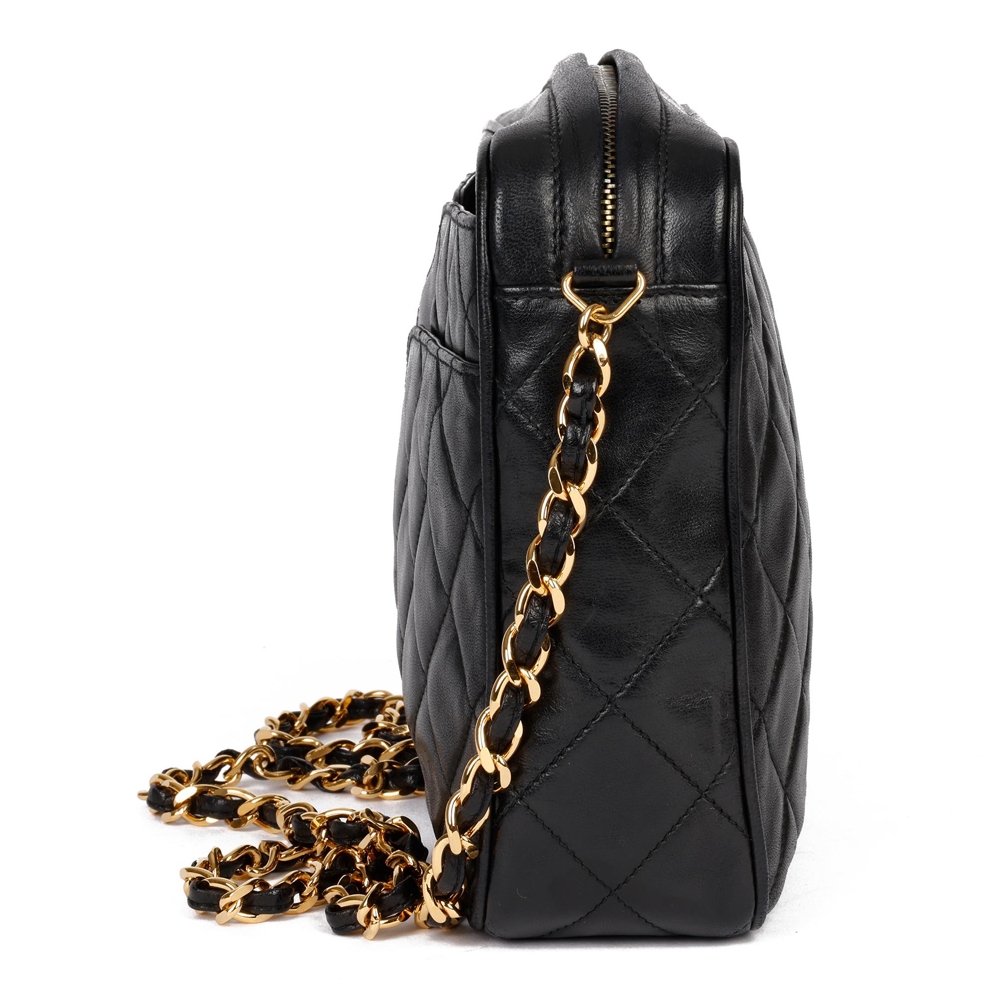 Women's 1994 Chanel Black Quilted Lambskin Leather Vintage Classic Fringe Camera Bag
