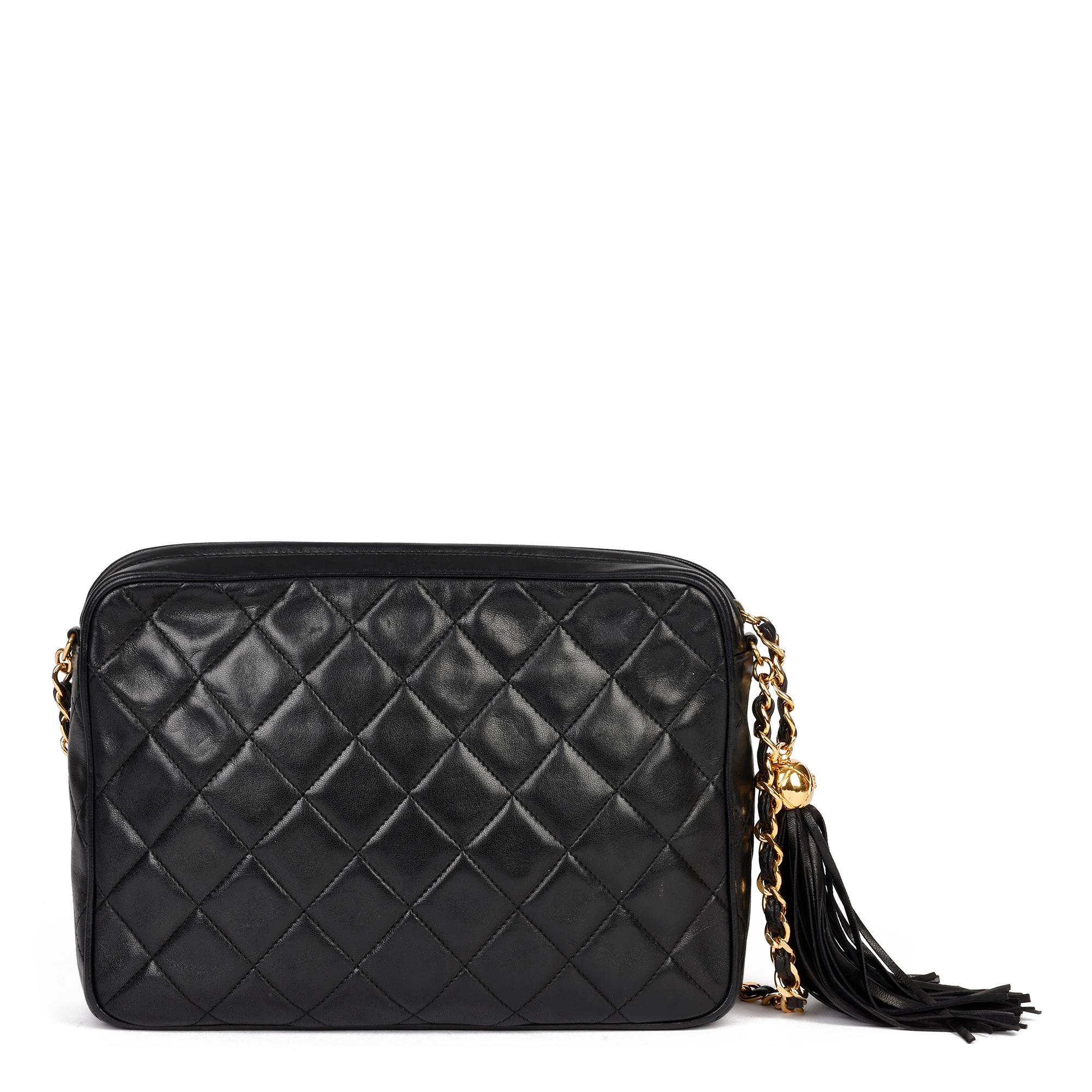 1994 Chanel Black Quilted Lambskin Leather Vintage Classic Fringe Camera Bag 1
