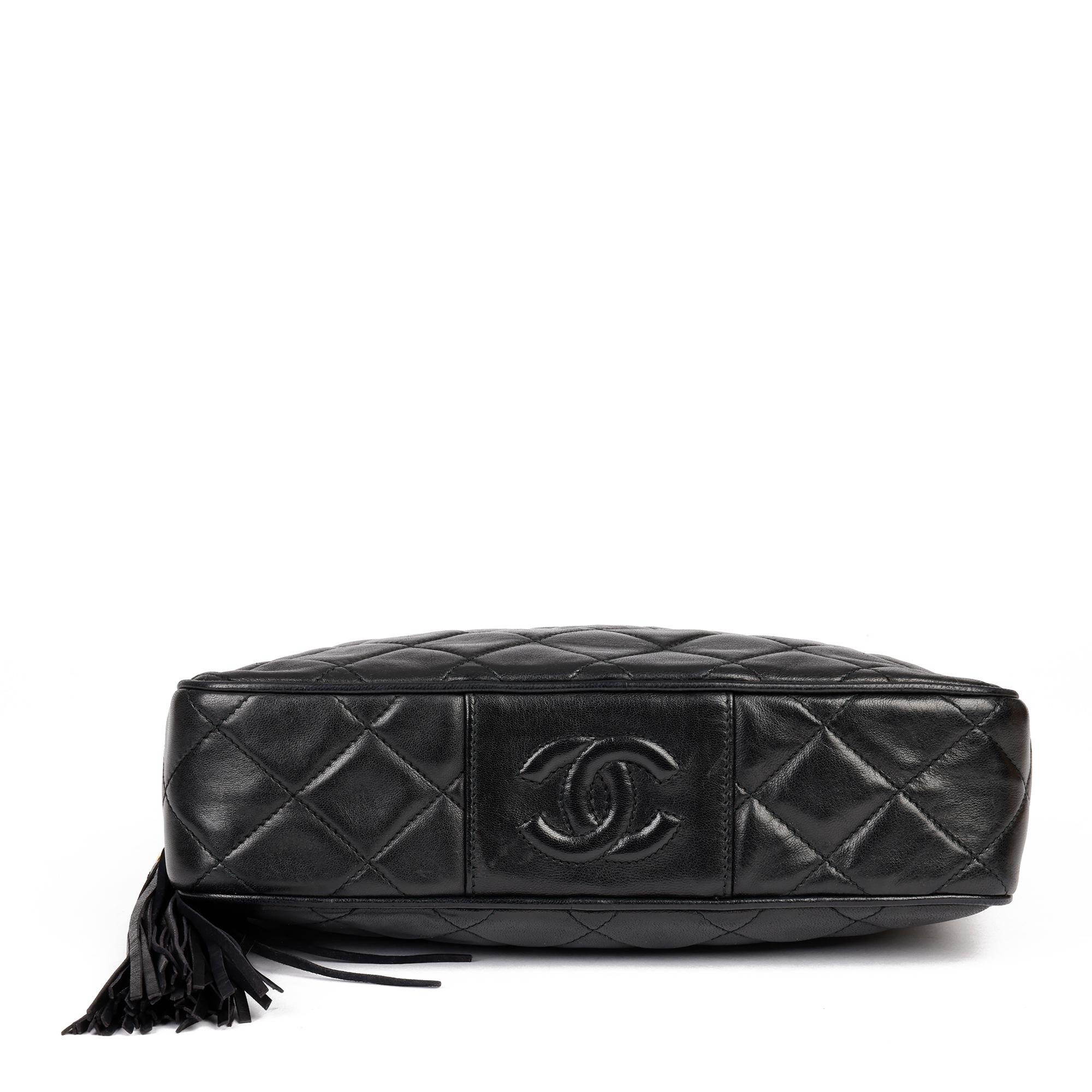 1994 Chanel Black Quilted Lambskin Leather Vintage Classic Fringe Camera Bag 2