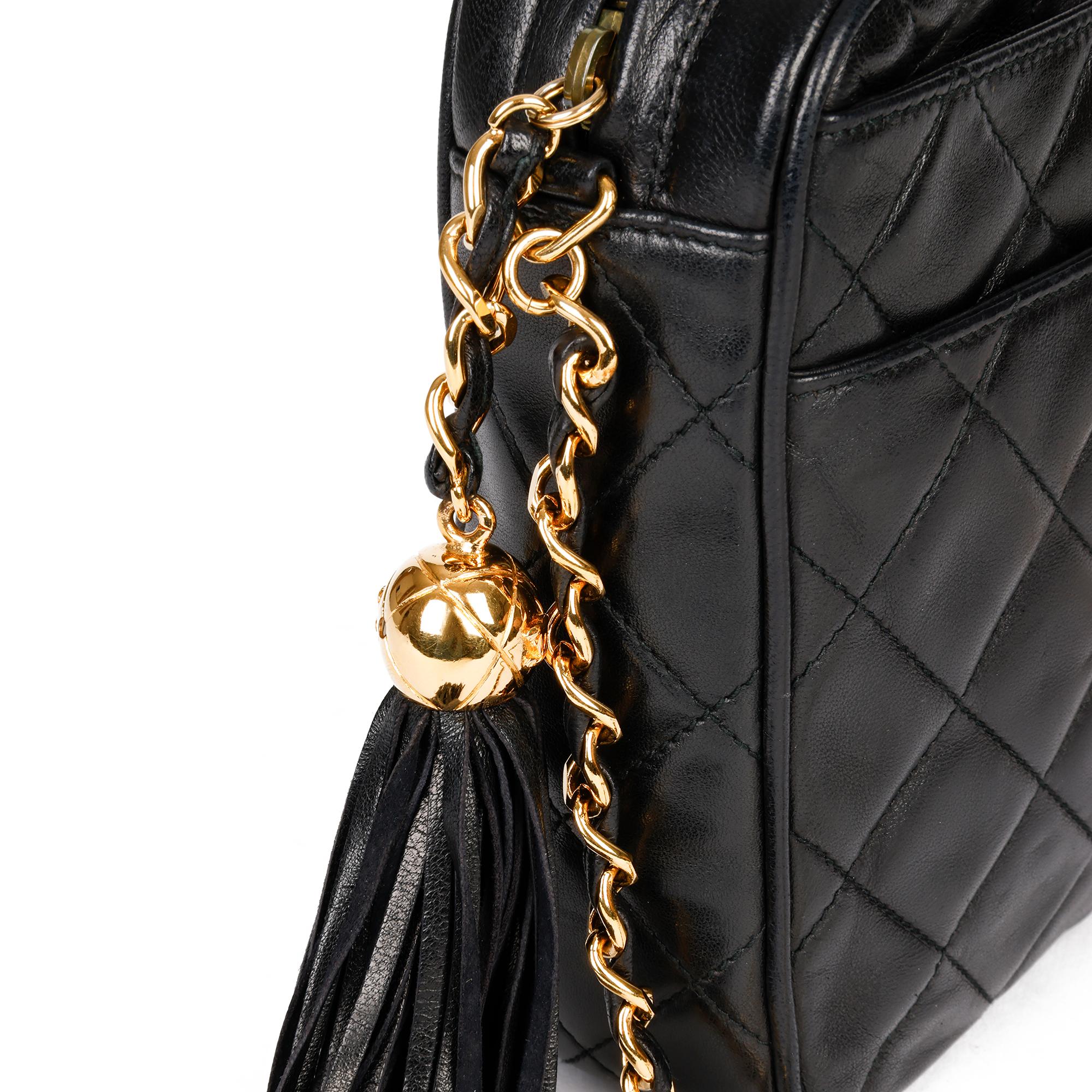 1994 Chanel Black Quilted Lambskin Leather Vintage Classic Fringe Camera Bag 3