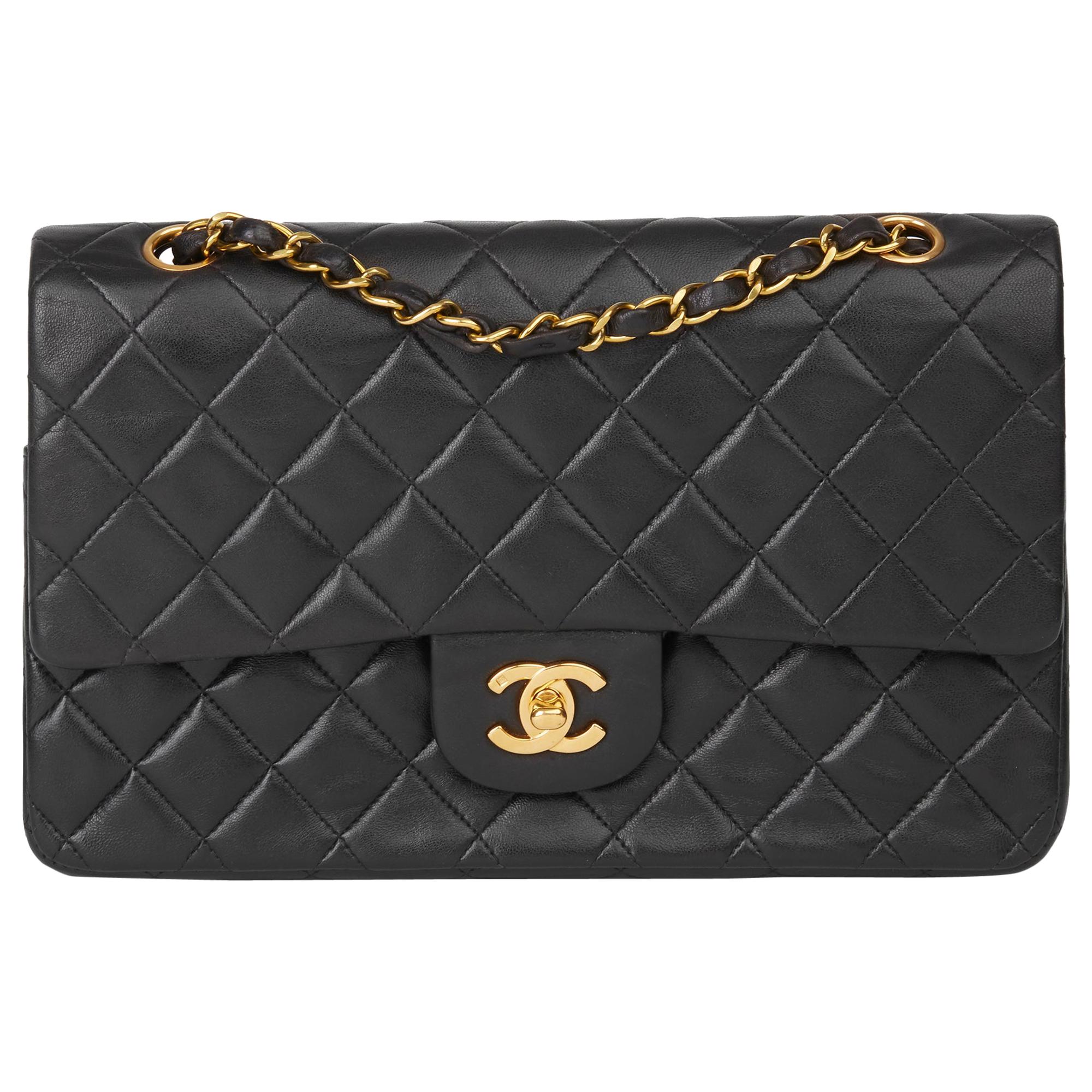 1994 Chanel Black Quilted Lambskin Medium Classic Double Flap Bag 