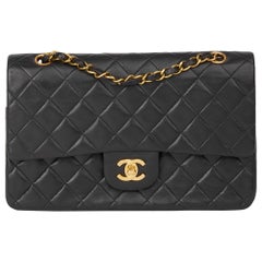 Vintage 1994 Chanel Black Quilted Lambskin Medium Classic Double Flap Bag 