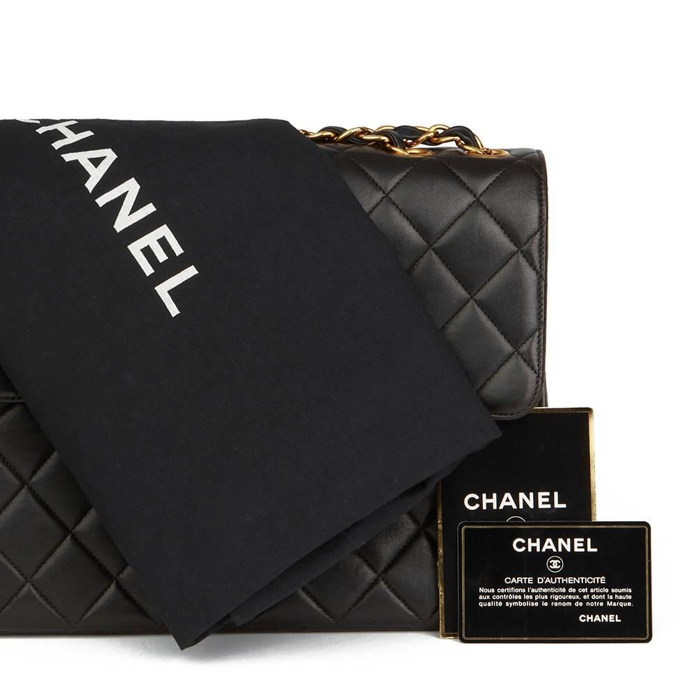 1994 Chanel Black Quilted Lambskin Vintage Jumbo Classic Single Flap Bag 2