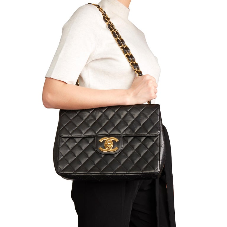 1994 Chanel Black Quilted Lambskin Vintage Jumbo XL Flap Bag at 1stDibs