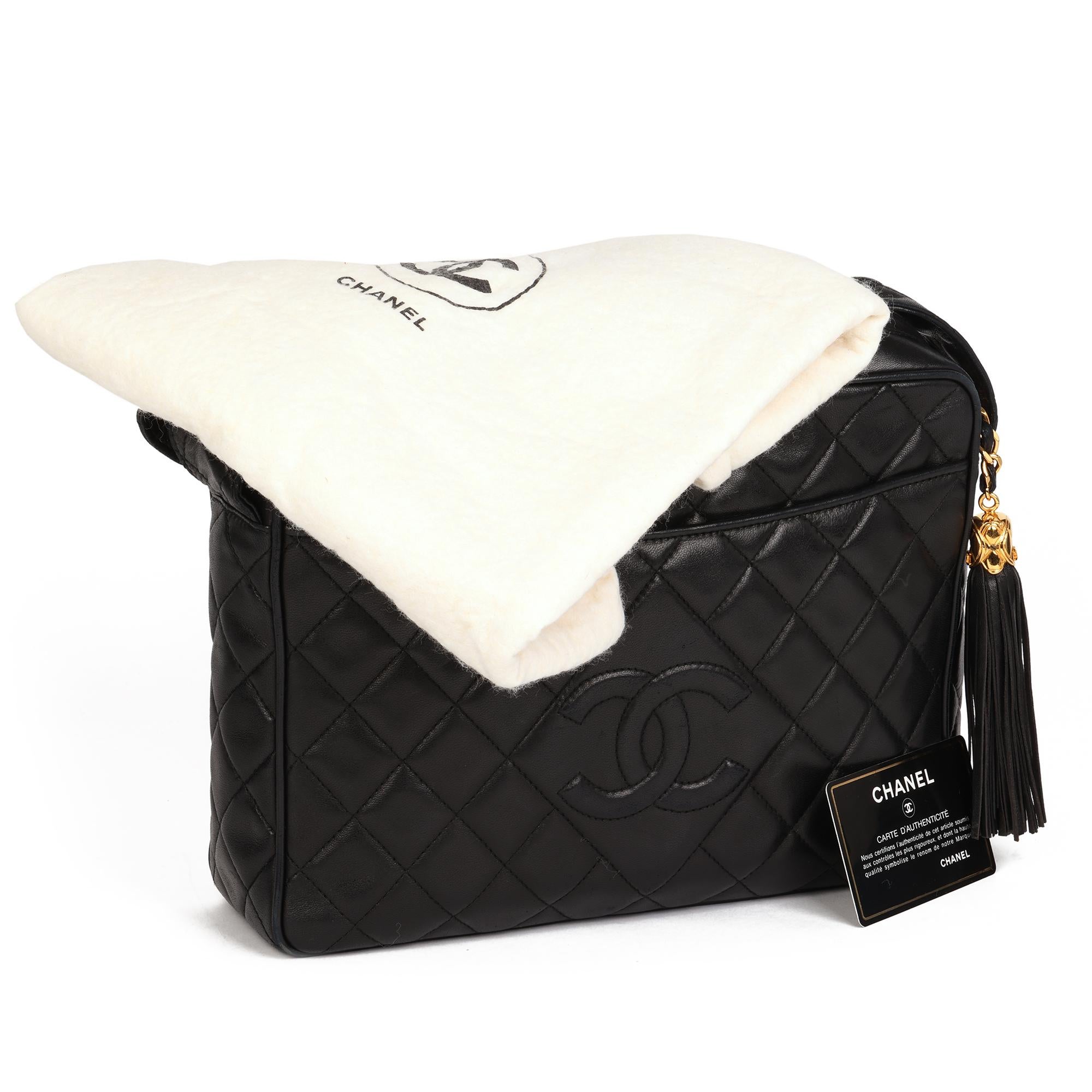 1994 Chanel Black Quilted Lambskin Vintage Large Fringe Timeless Camera Bag 8
