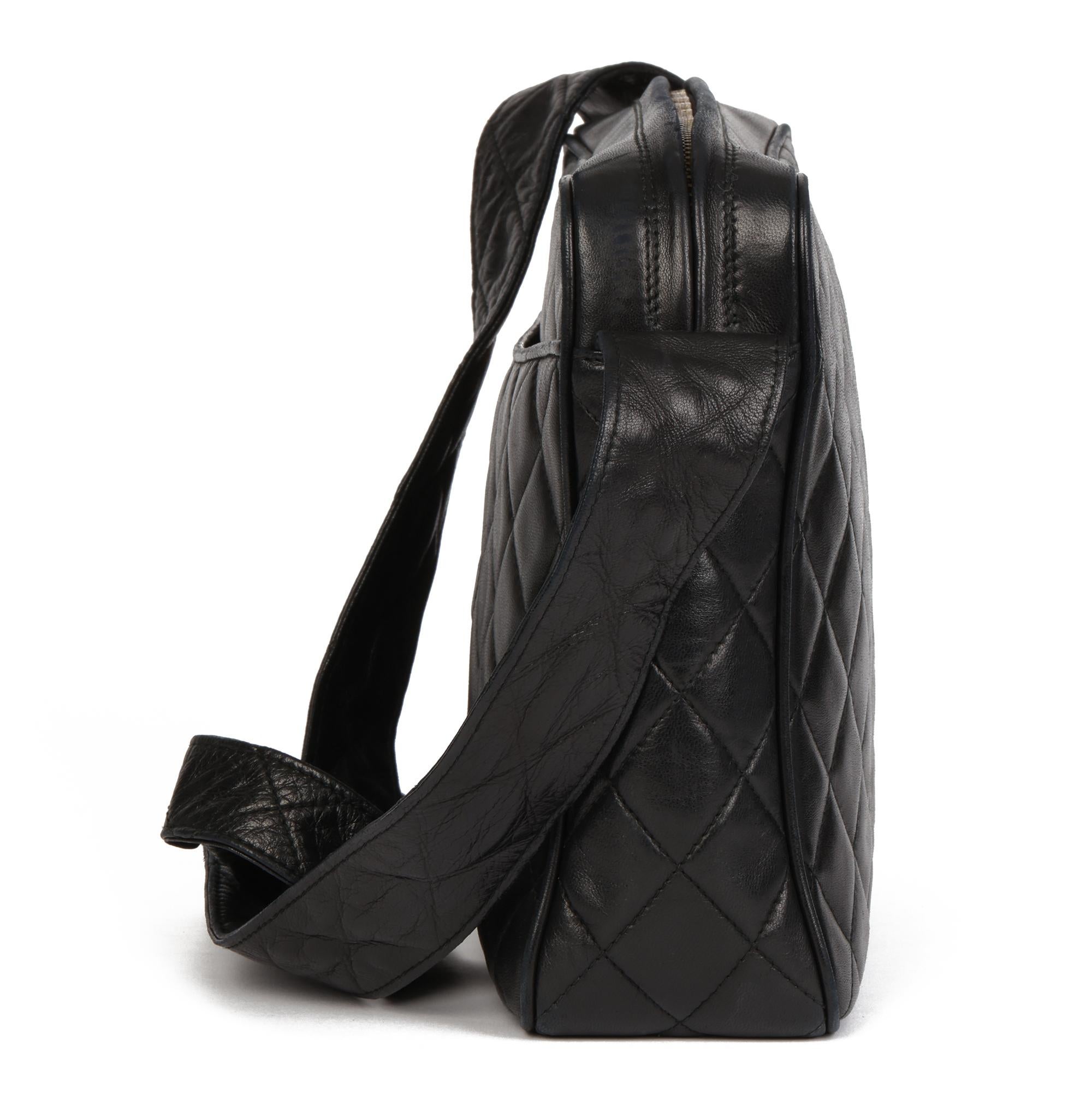 Women's 1994 Chanel Black Quilted Lambskin Vintage Large Fringe Timeless Camera Bag