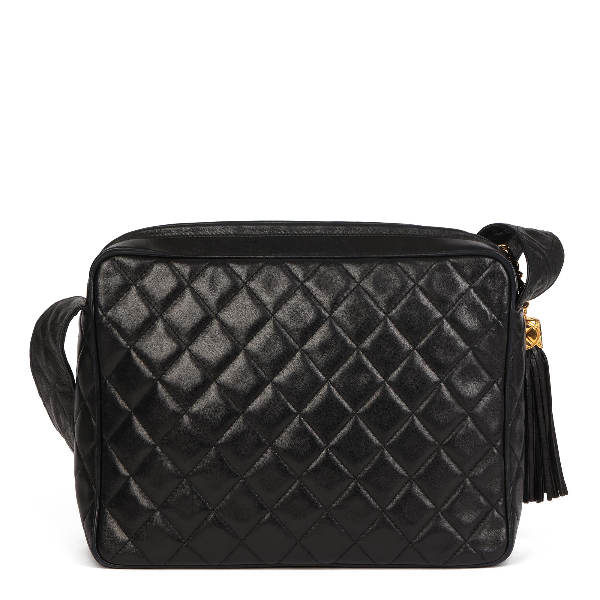 1994 Chanel Black Quilted Lambskin Vintage Large Fringe Timeless Camera Bag 1