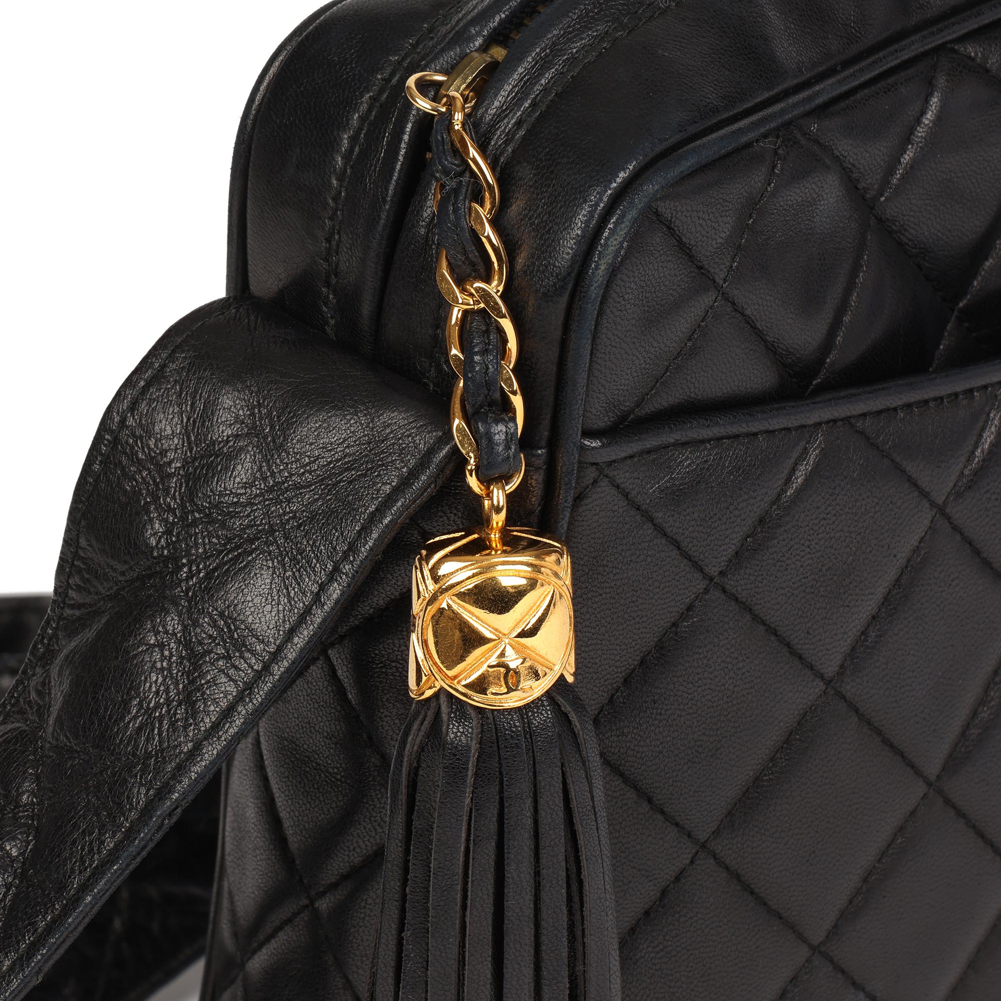 1994 Chanel Black Quilted Lambskin Vintage Large Fringe Timeless Camera Bag 4
