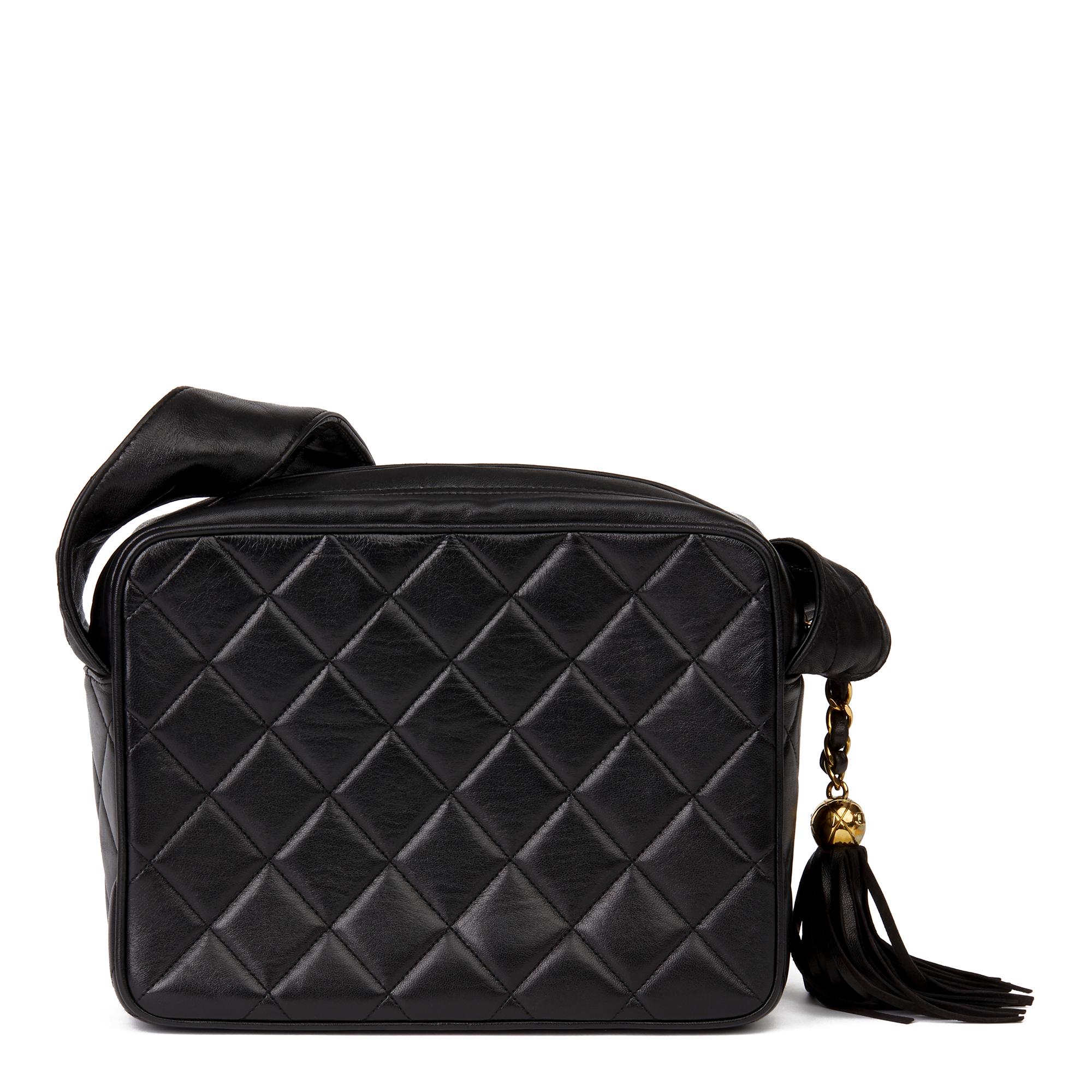 Women's 1994 Chanel Black Quilted Lambskin Vintage Leather Logo Fringe Shoulder Bag 