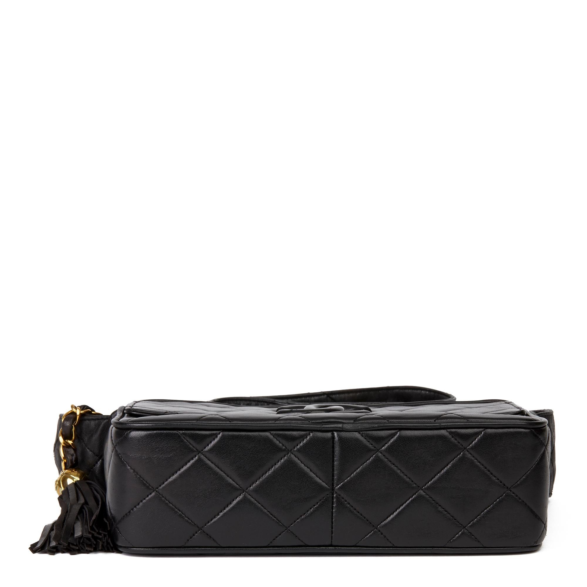 1994 Chanel Black Quilted Lambskin Vintage Leather Logo Fringe Shoulder Bag  1