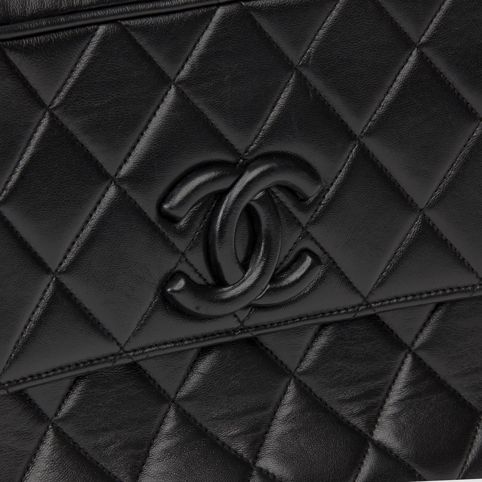 1994 Chanel Black Quilted Lambskin Vintage Leather Logo Fringe Shoulder Bag  2