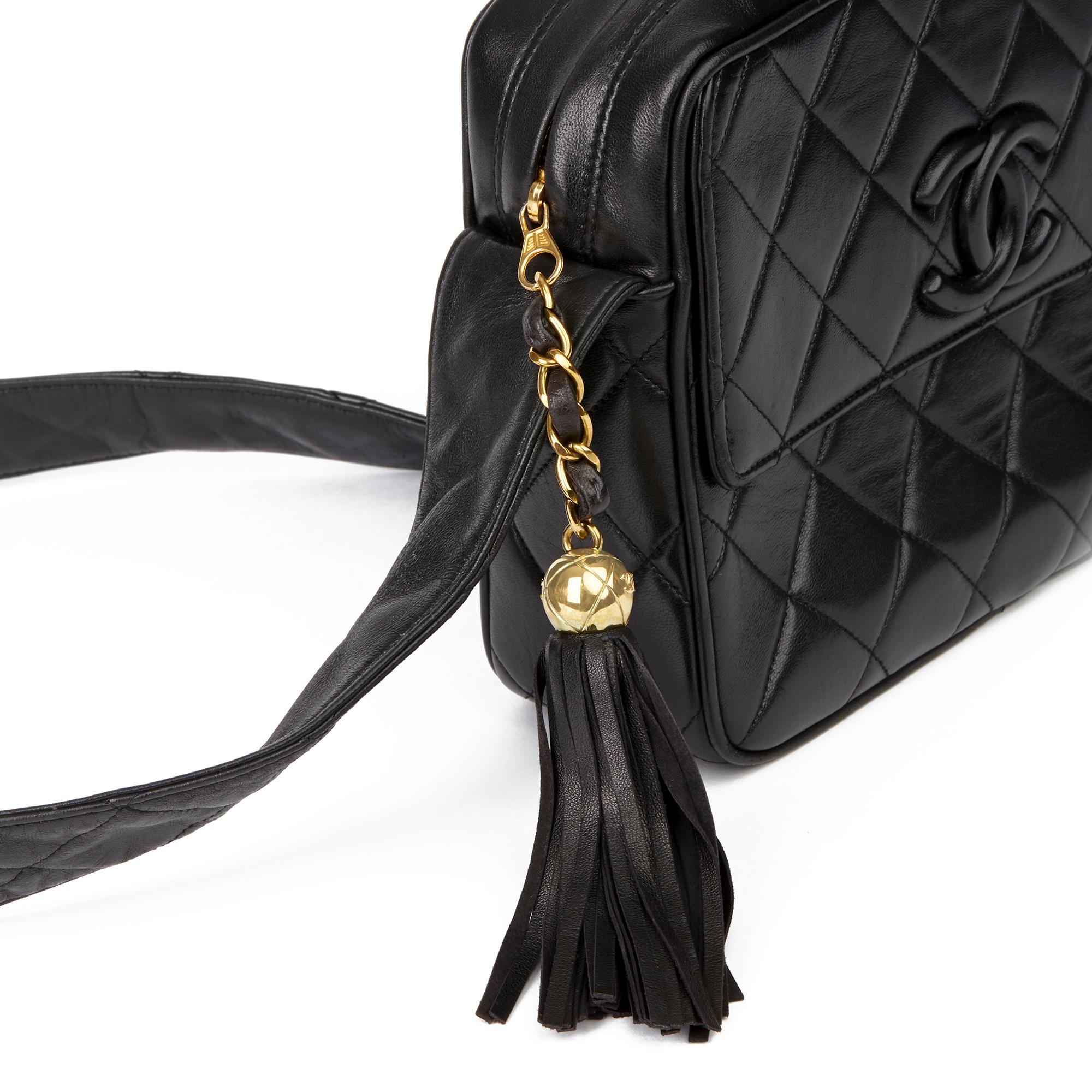 1994 Chanel Black Quilted Lambskin Vintage Leather Logo Fringe Shoulder Bag  3