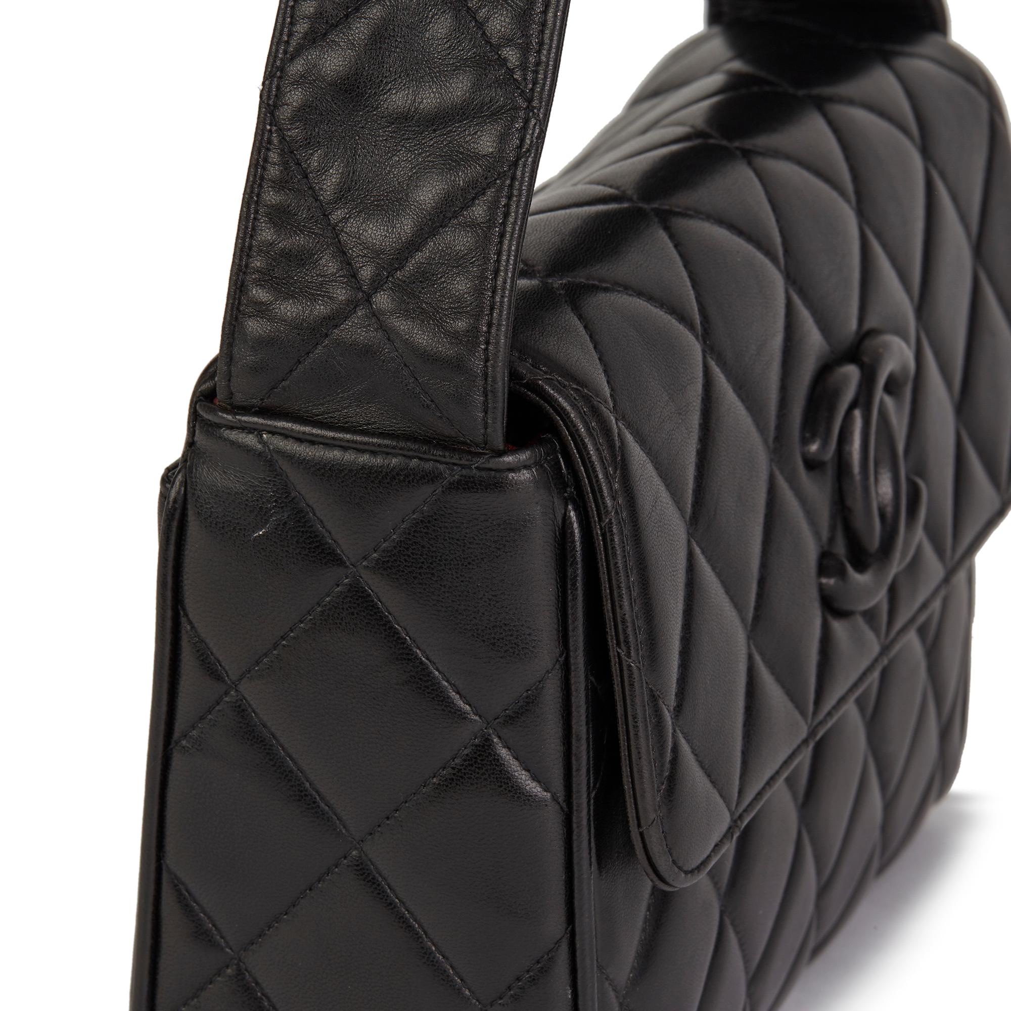 1994 Chanel Black Quilted Lambskin Vintage Leather Logo Shoulder Bag  1