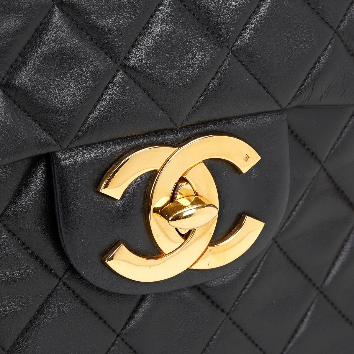 1994 Chanel Black Quilted Lambskin Vintage Maxi Jumbo XL Flap Bag 3