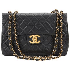 1994 Chanel Sac Vintage Maxi Jumbo XL à rabat en cuir d'agneau matelassé noir