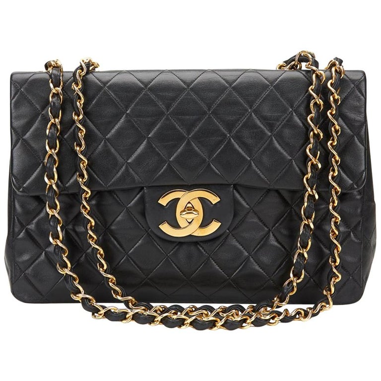 1994 Chanel Black Quilted Lambskin Vintage Maxi Jumbo XL Flap Bag at ...