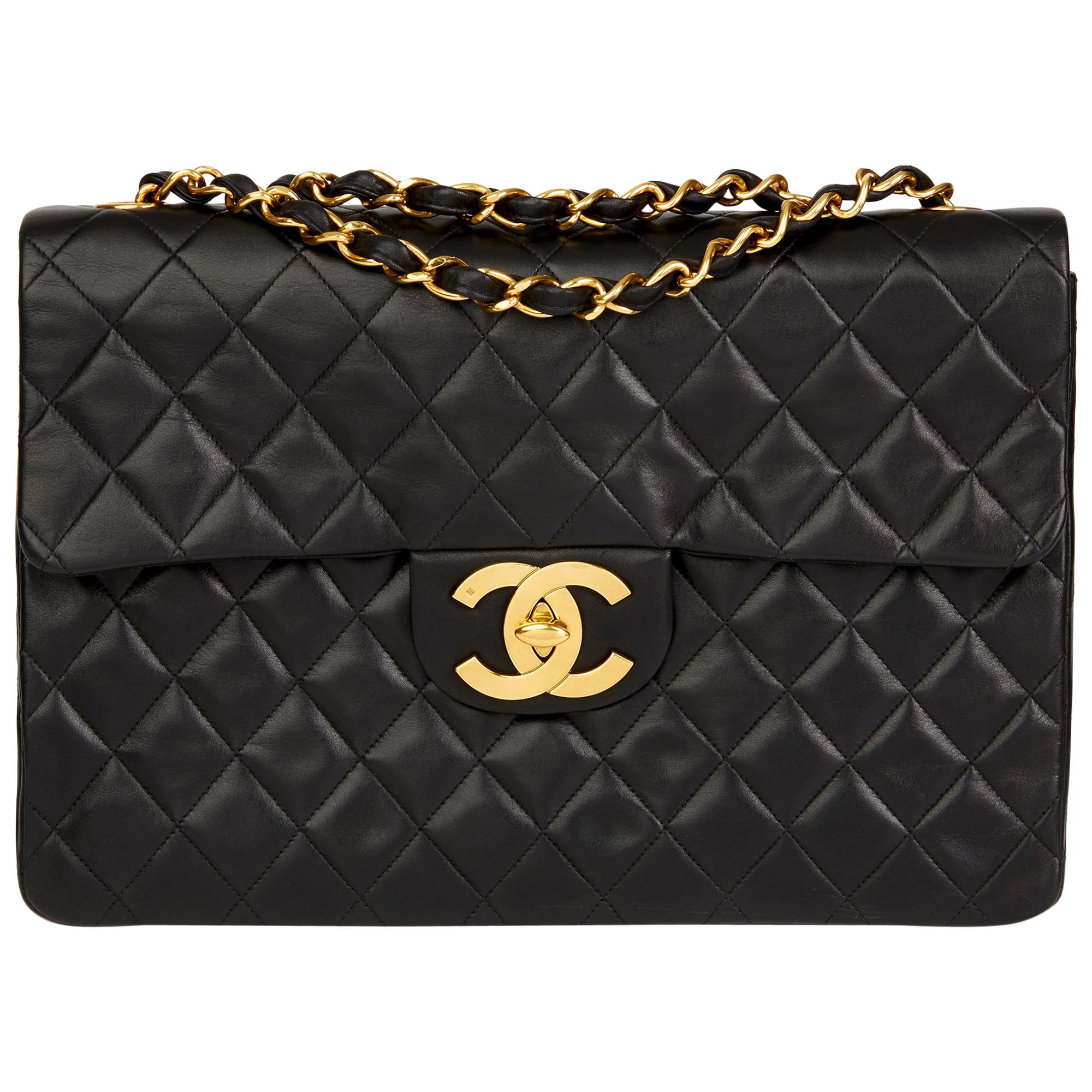 1994 Chanel Black Quilted Lambskin Vintage Maxi Jumbo XL Flap Bag
