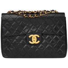 1994 Chanel Black Quilted Lambskin Vintage Maxi Jumbo XL Flap Bag