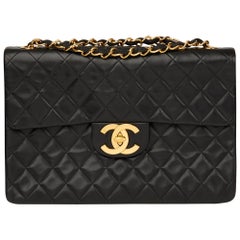 1994 Chanel Black Quilted Lambskin Vintage Maxi Jumbo XL Flap Bag