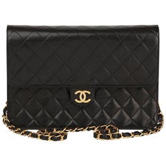 1994 Chanel Black Quilted Lambskin Vintage Medium Classic Single Flap Bag