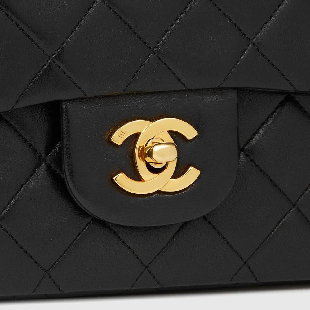 1994 Chanel Black Quilted Lambskin Vintage Small Classic Double Flap Bag 1