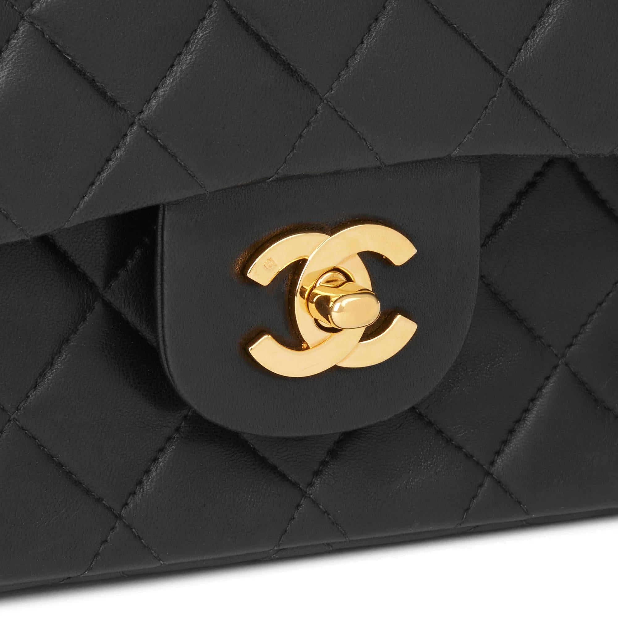 1994 Chanel Black Quilted Lambskin Vintage Small Classic Double Flap Bag  2