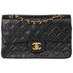1994 Chanel Black Quilted Lambskin Vintage Small Classic Double Flap Bag
