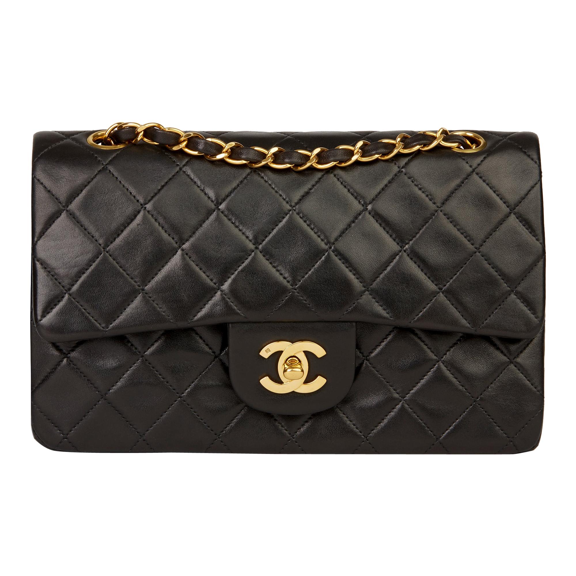 1994 Chanel Black Quilted Lambskin Vintage Small Classic Double Flap Bag