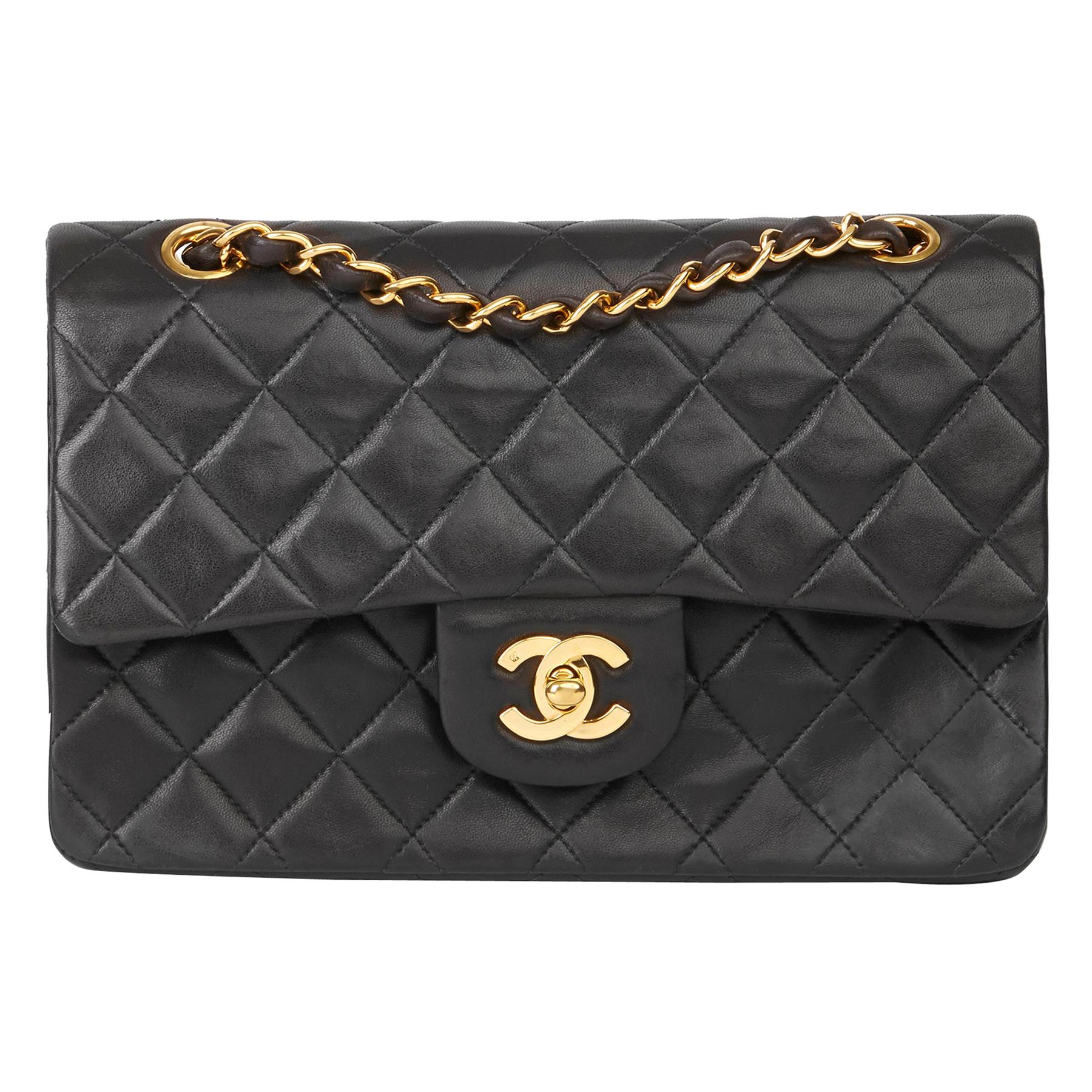 1994 Chanel Black Quilted Lambskin Vintage Small Classic Double Flap Bag 