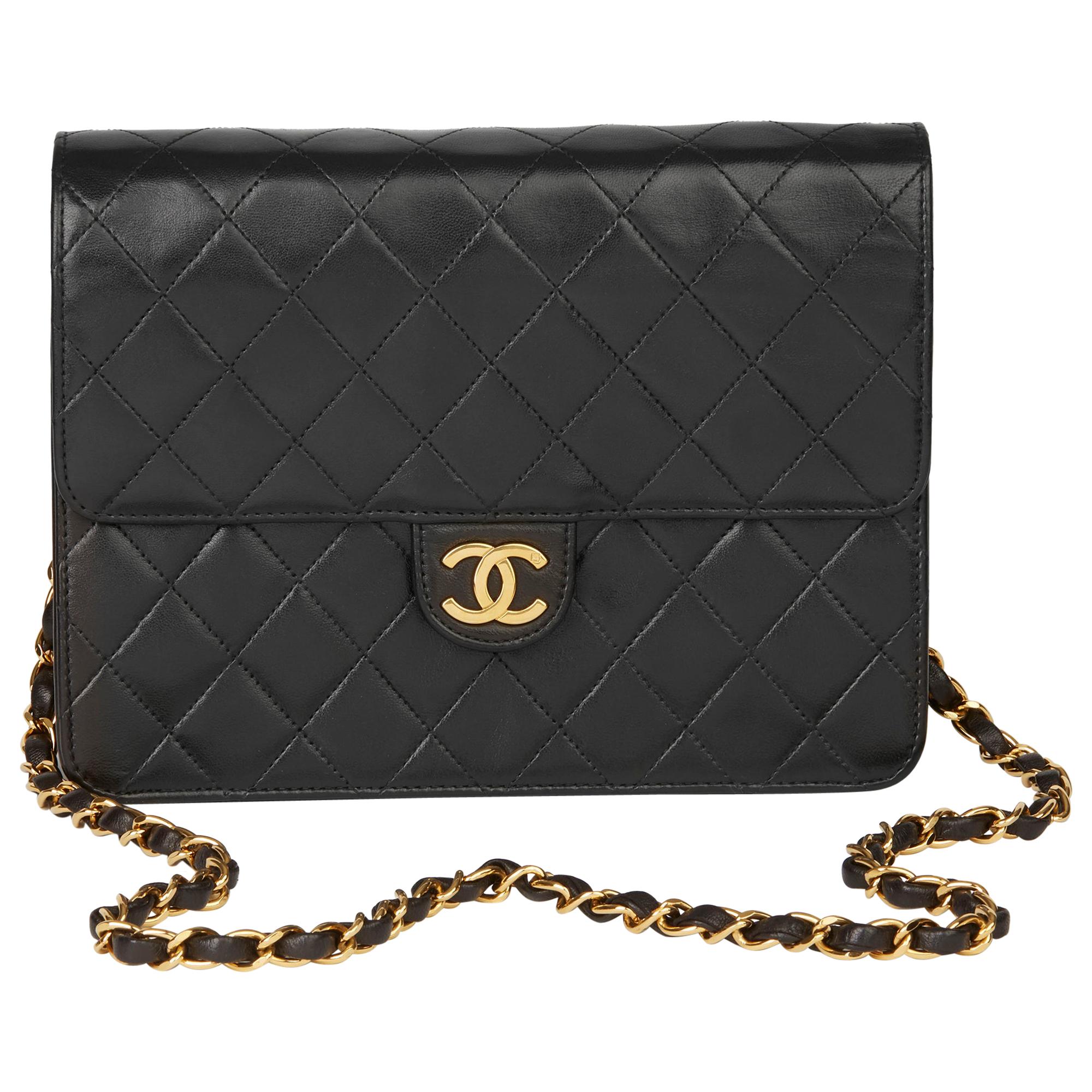 1994 Chanel Black Quilted Lambskin Vintage Small Classic Single Flap Bag