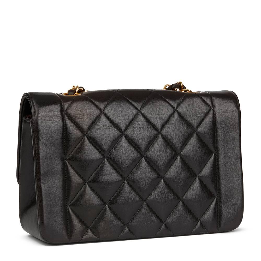 1994 Chanel Black Quilted Lambskin Vintage Small Diana Classic Single Flap In Excellent Condition In Bishop's Stortford, Hertfordshire