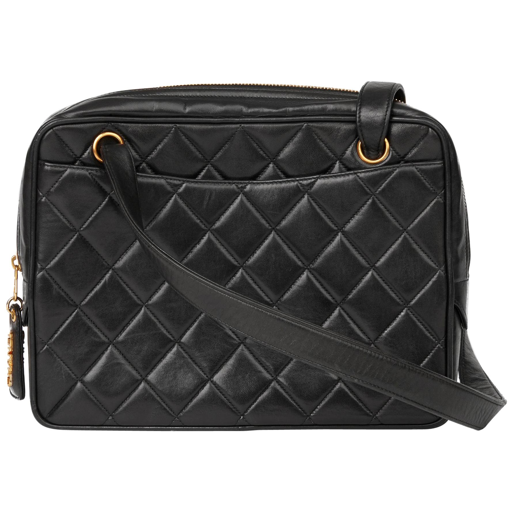 1994 Chanel Black Quilted Lambskin Vintage Timeless Shoulder Bag 