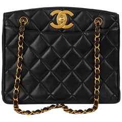 1994 Chanel Black Quilted Lambskin Vintage XL Timeless Shoulder Bag