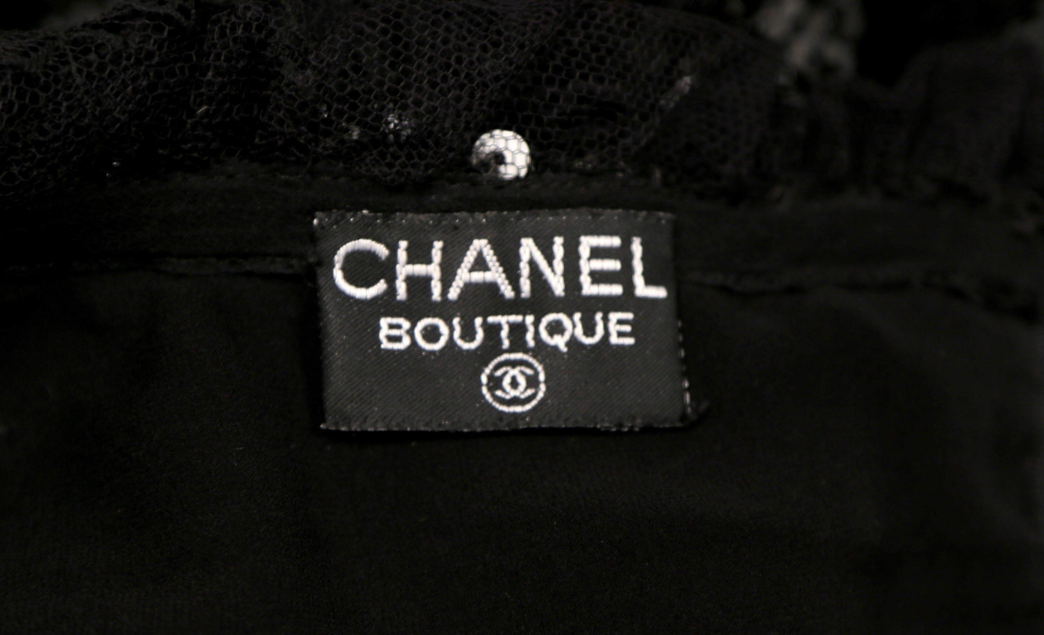 1994 CHANEL black sequined dress with chantilly lace collar & satin bow In Good Condition In San Fransisco, CA