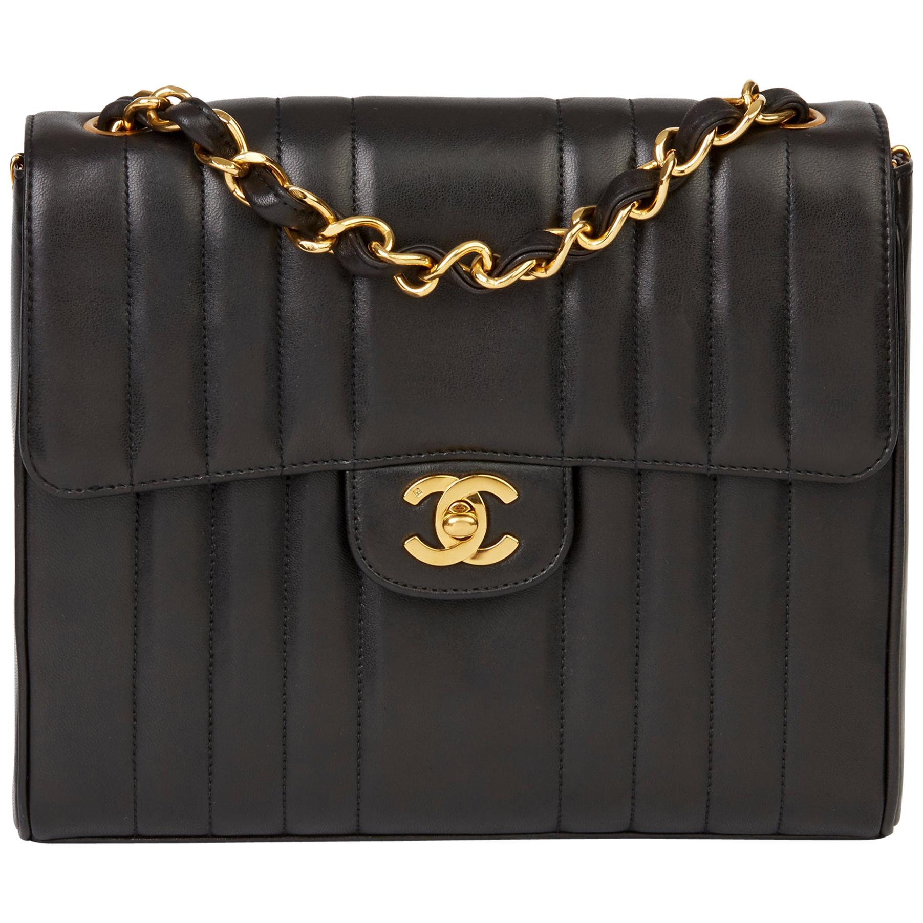 1994 Chanel Black Vertical Quilted Lambskin Vintage Classic Single Flap Bag