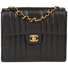 1994 Chanel Black Vertical Quilted Lambskin Retro Classic Single Flap Bag