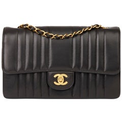 1994 Chanel Black Vertical Quilted Lambskin Vintage Small Classic Double Flap Ba