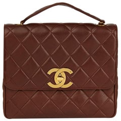 1994 Chanel Brown Quilted Lambskin Vintage XL Classic Single Flap Bag