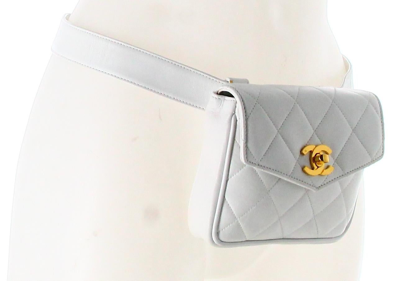 Women's or Men's 1994 Chanel CC Flap White Belt Bag For Sale