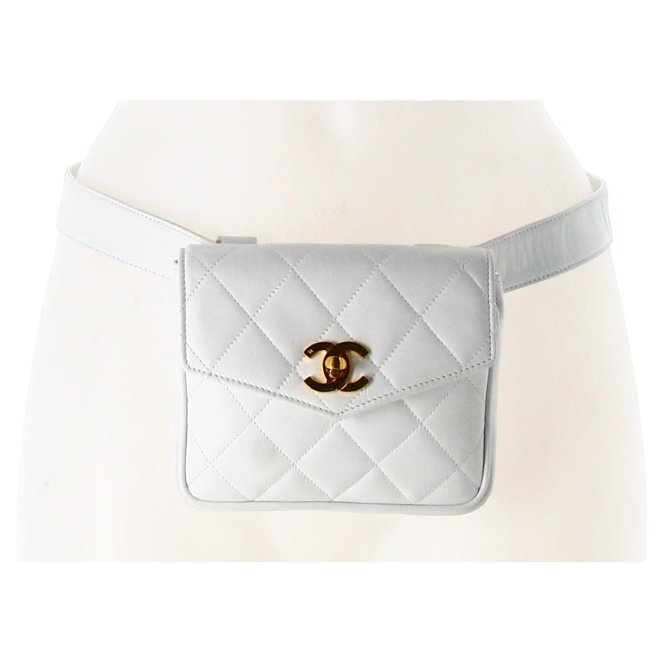 1994 Chanel CC Flap White Belt Bag For Sale