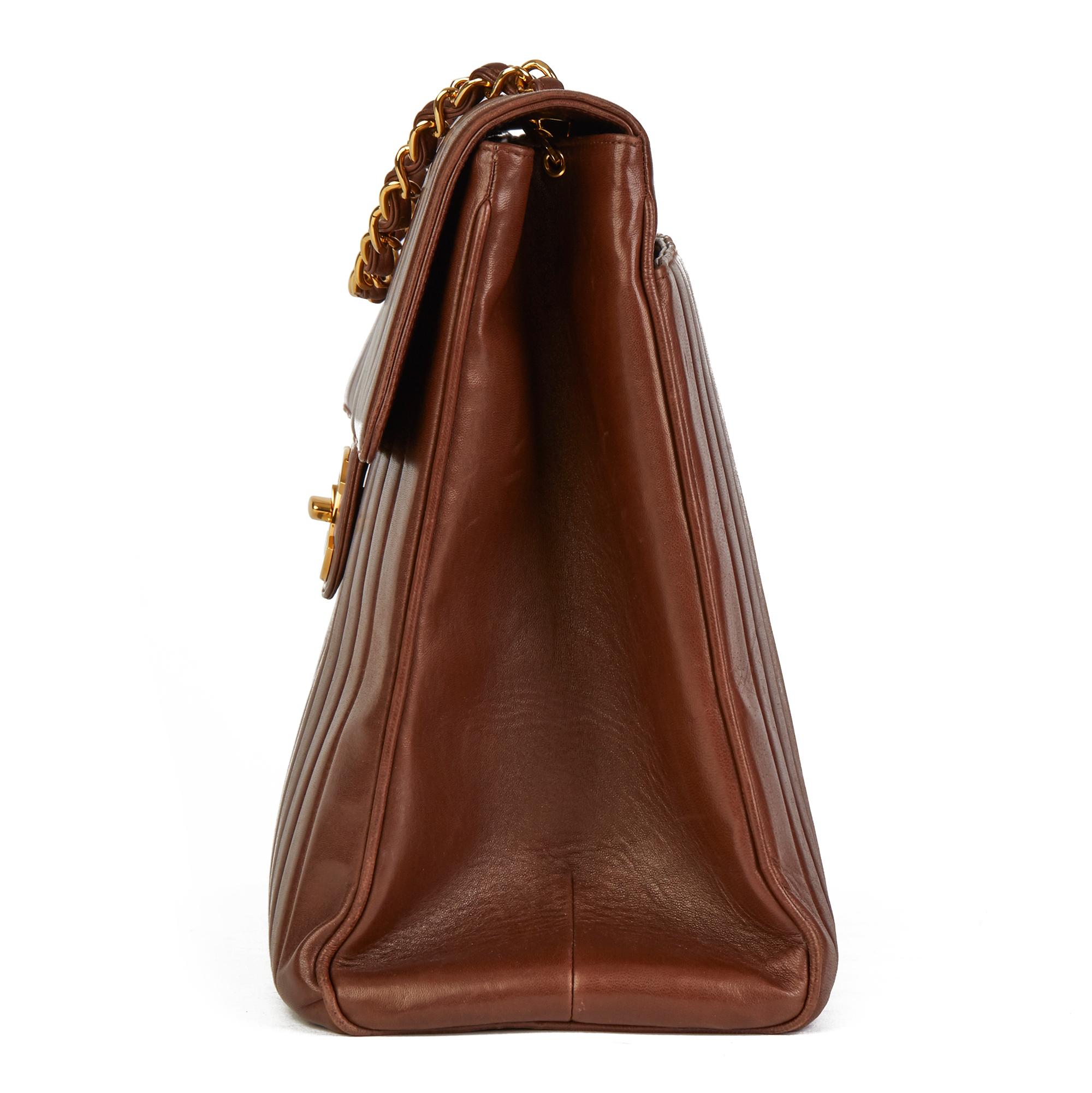 Women's 1994 Chanel Chocolate Brown Quilted Lambskin Vintage Maxi Jumbo XXL Flap Bag