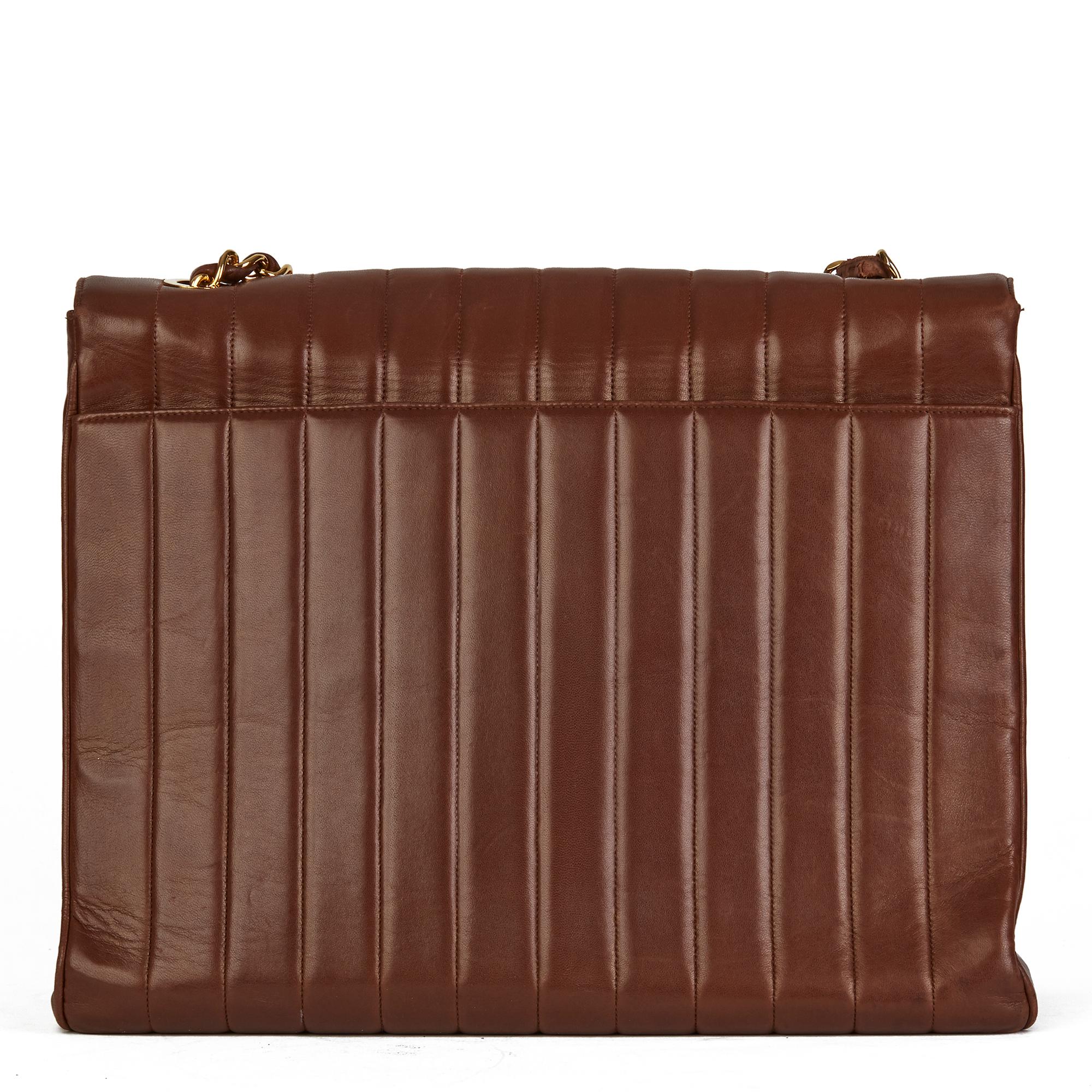 1994 Chanel Chocolate Brown Quilted Lambskin Vintage Maxi Jumbo XXL Flap Bag 1
